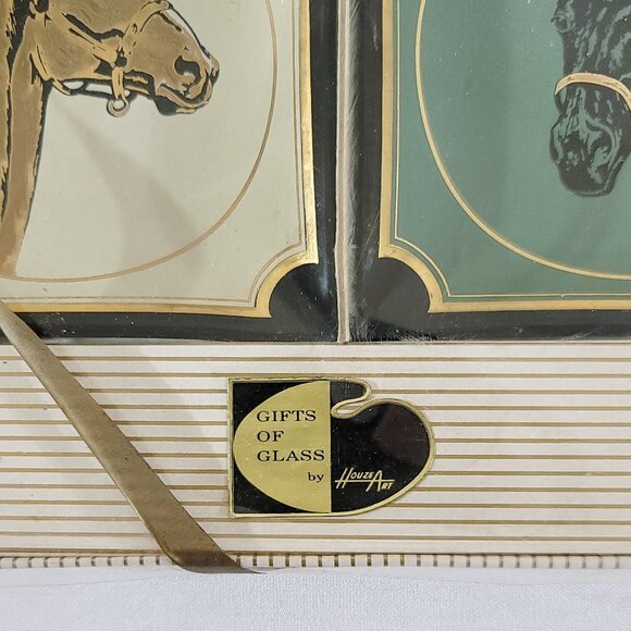 Vintage NOS 4 Glass Trinket Trays Ash Trays Dishes Horses Equestrian - Houze Art - Picture 2 of 3